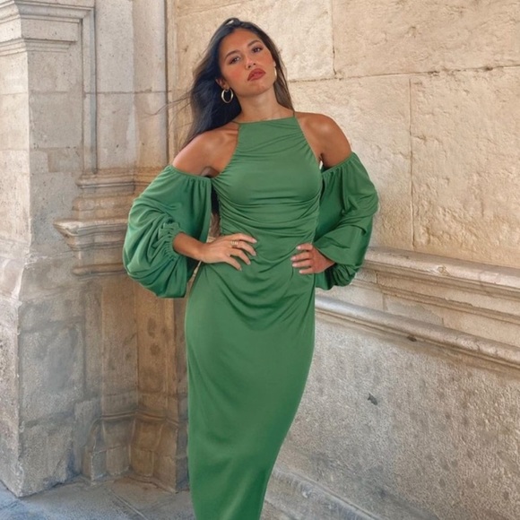 ZARA GREEN MIDI DRESS - Picture 6 of 16